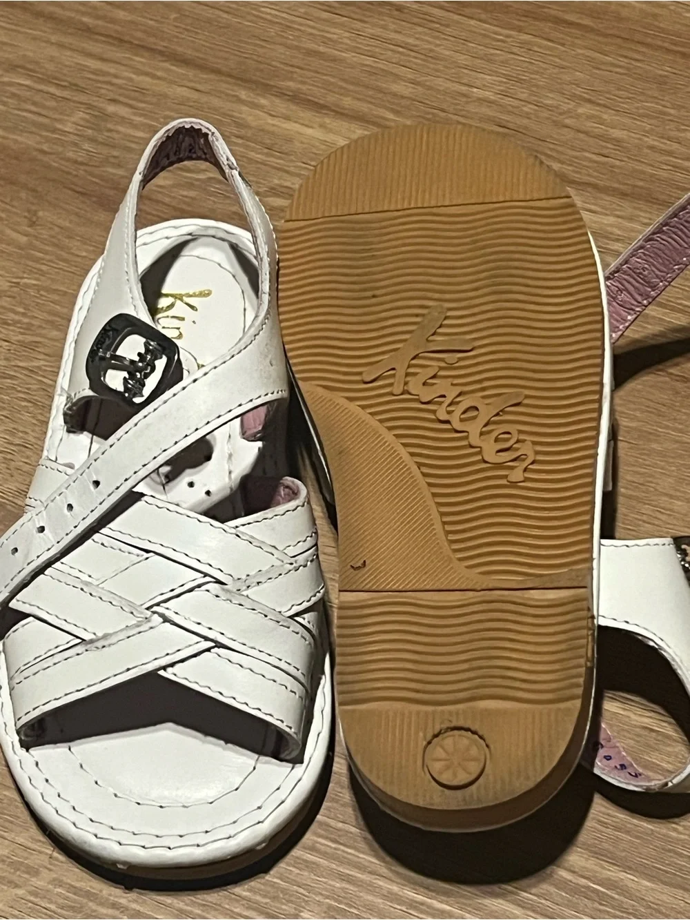 White and Pink Girls' Strappy Leather Sandals